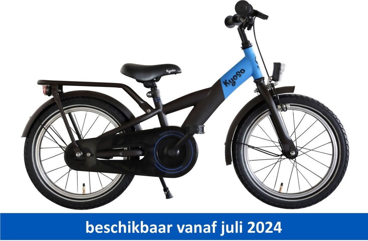 kinderfiets 16 kyoso x rider met remnaaf zwart blauw alleen verkrijgbaar via vakhandel
