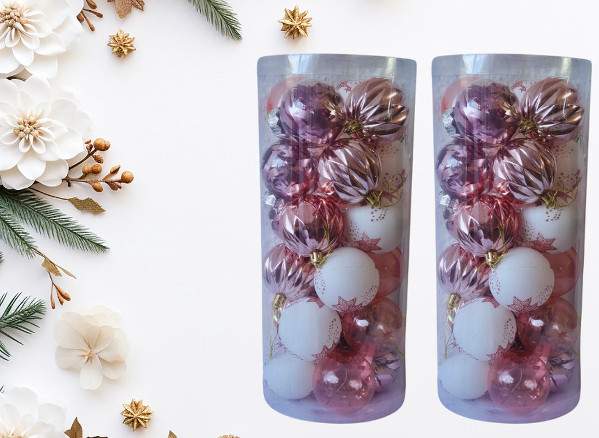 onbreekbare kerstballen set 48 stuks rose wit 6 cm