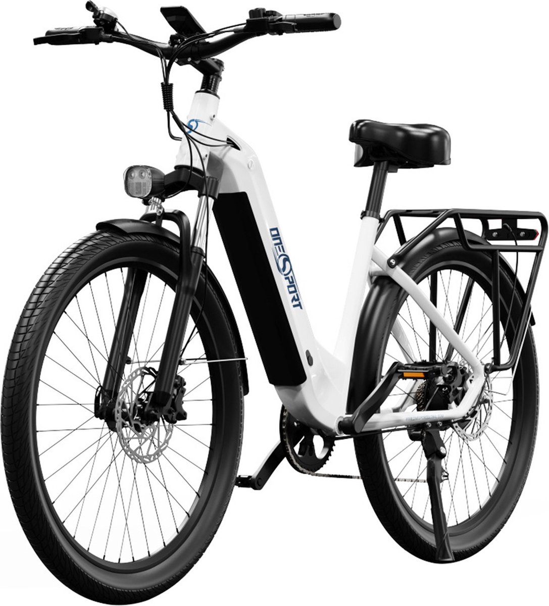 Onesport OT05 Elektrische fiets 27,5” Aluminium frame 36V 18,2Ah Batterij 25km/h ANANDA 250W Motor Koppelsensor Shimano 7 versnellingen 60-120KM Max Bereik Olieschijf 100kg Max Belasting - Wit Fiets (elektrisch) kopen online