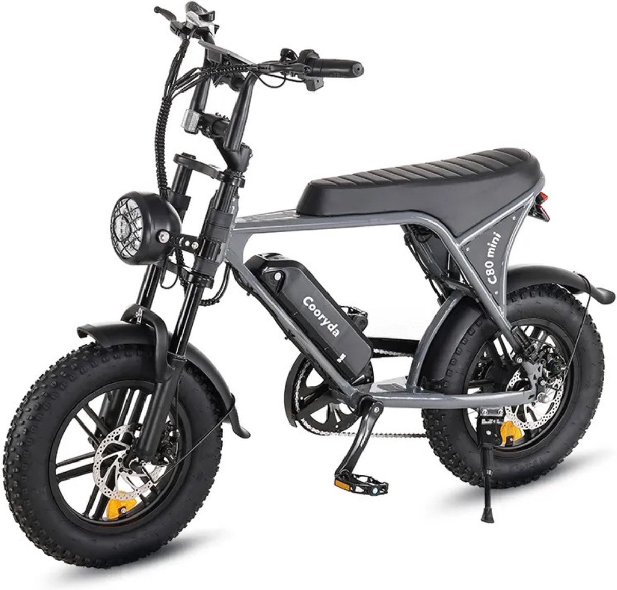 ouxi c80 elektrische mini fatbike ingebouwd alarmsysteem 16 inch 250w motor 7 versnellingen 50 km actieradius mechanische schijfremmen grijs