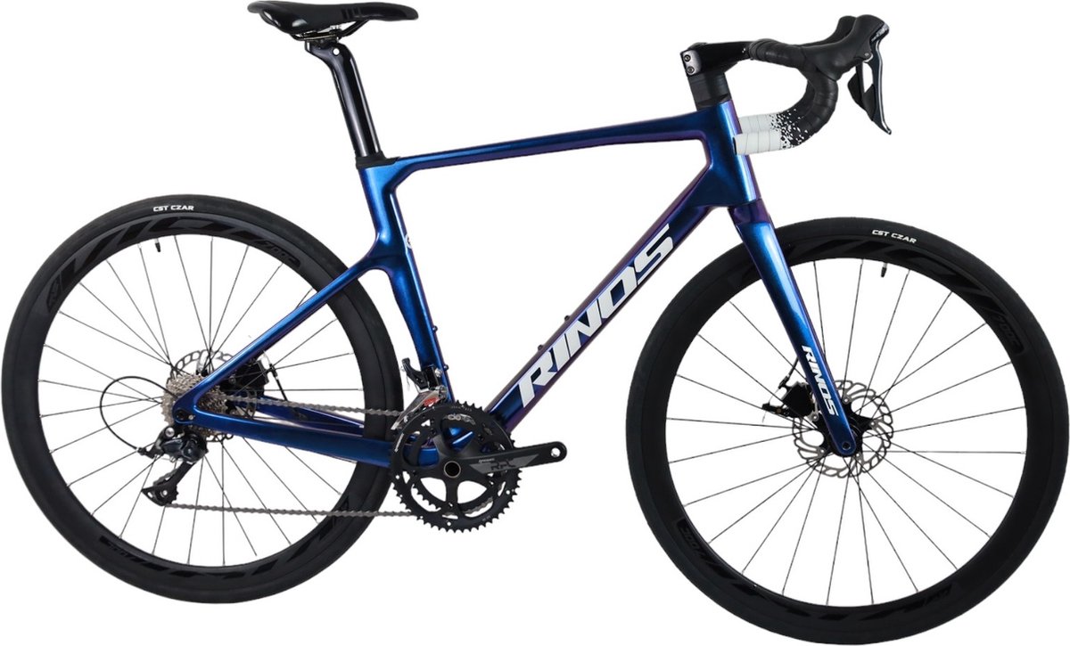 rinos odin1 0 carbon road fiets met shimano sora 18 versnellingen en schijfremmen lichte fiets voor dames en heren 700 x 40c kameleon blauw paars 53