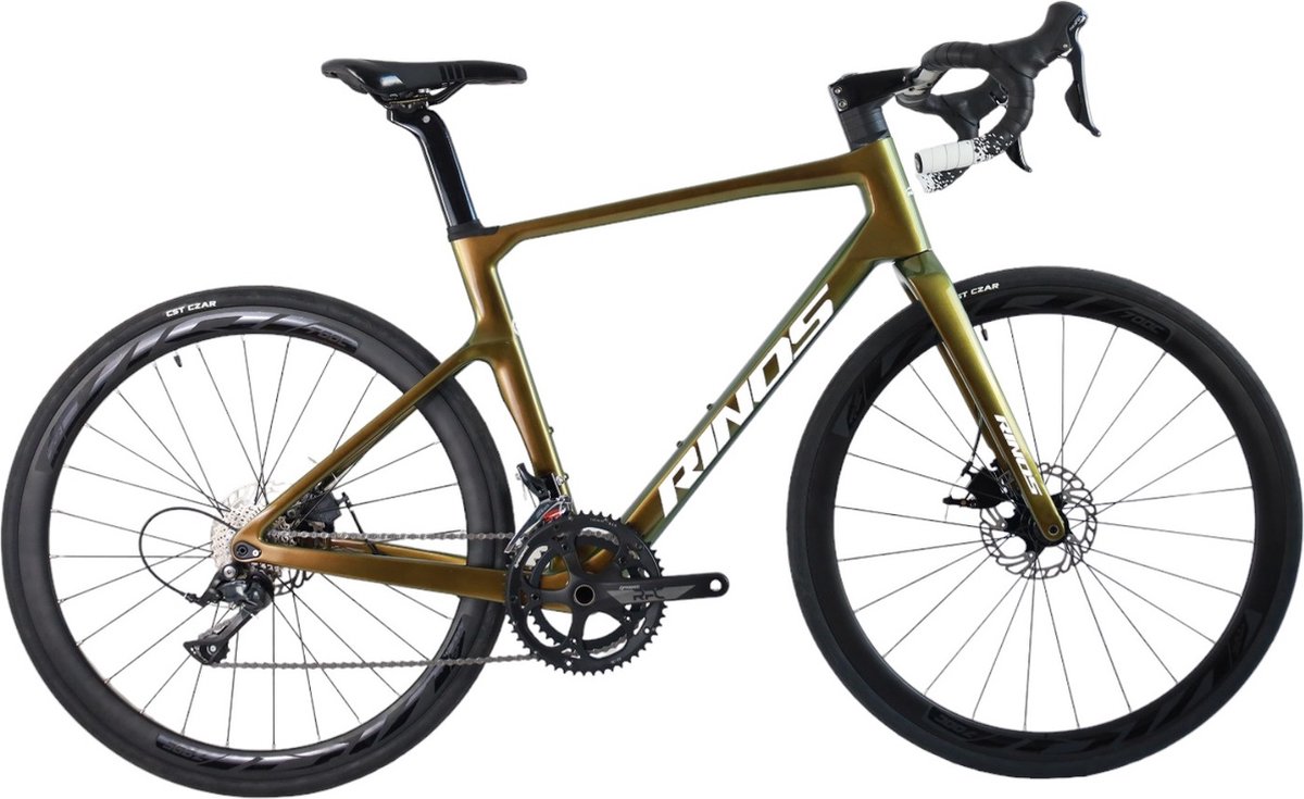 rinos odin1 0 carbon road fiets met shimano sora 18 versnellingen en schijfremmen lichte fiets voor dames en heren 700 x 40c kameleon goud groent 56