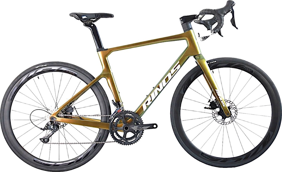 rinos odin1 0 carbon road fiets met shimano sora 18 versnellingen en schijfremmen lichte fiets voor dames en heren 700 x 40c kameleon goud groent 58