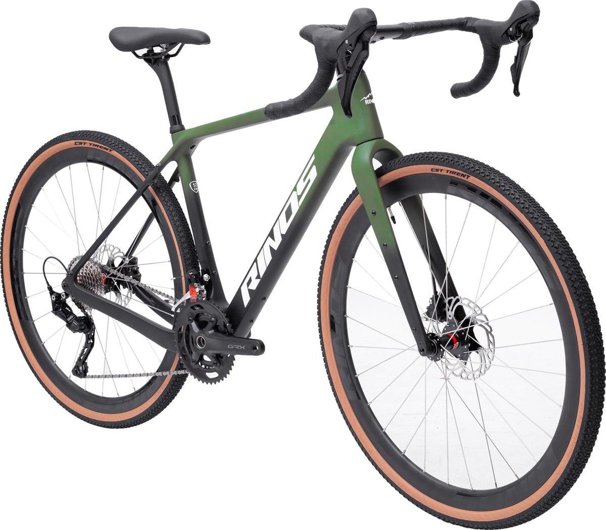 rinos sandman 7 gravel bike carbonframe grx 820 24 versnellingen hydraulische schijfremmen lichtgewicht allround fiets voor elk terrein zwart groen 54