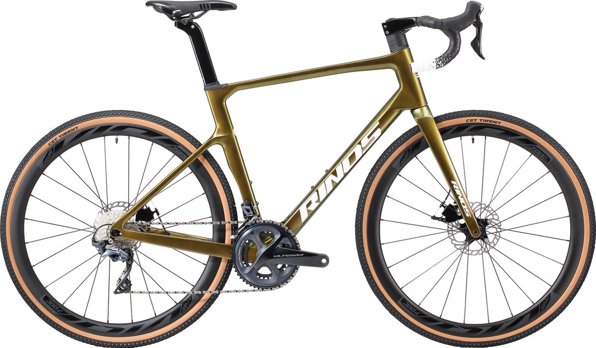 rinos sandmen 5 0 carbon gravel bike met shimano ultegra r8000 22 versnellingen en schijfremmen lichte fiets voor dames en heren 700 x 40c kameleon goud groen 53 cm
