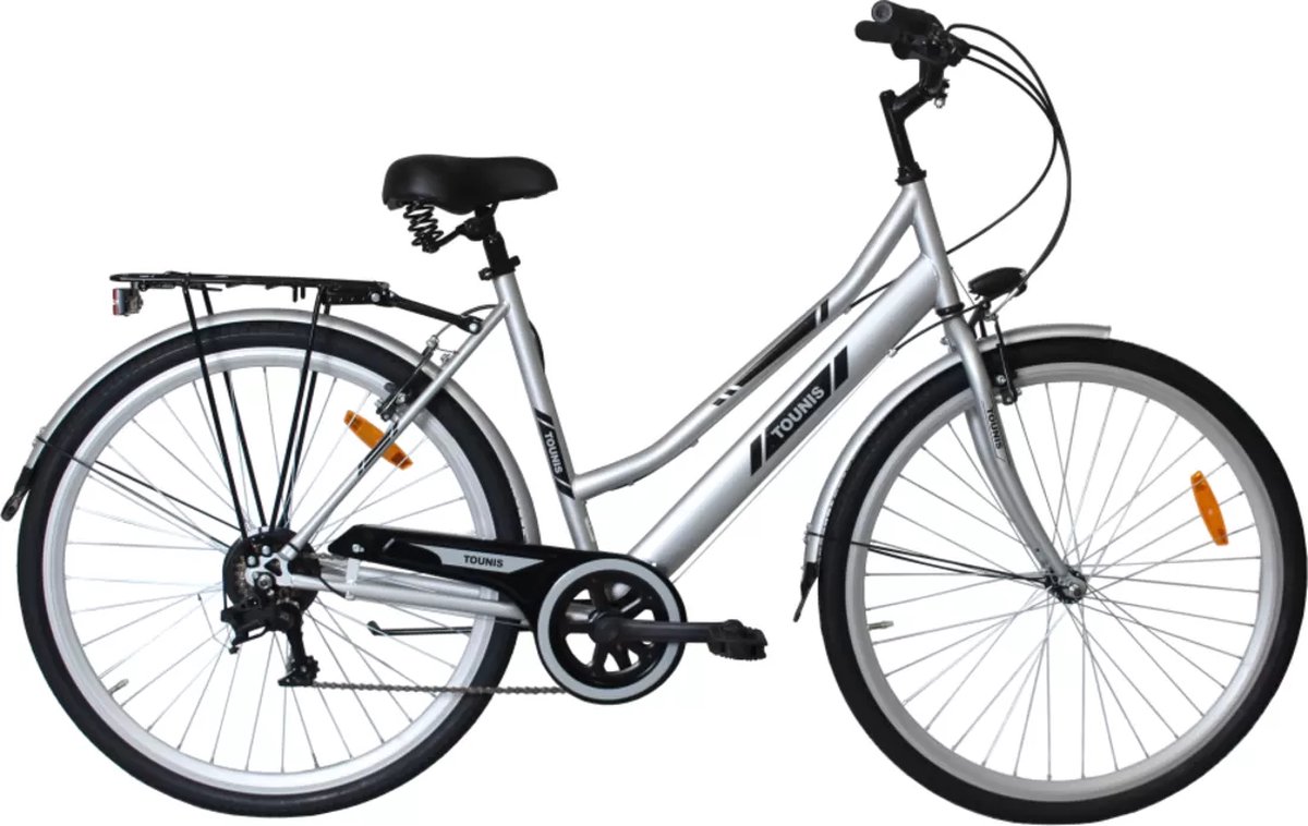 stadsfiets tounis dames universal 7v 28 zilver maat 46cm kleur zilver