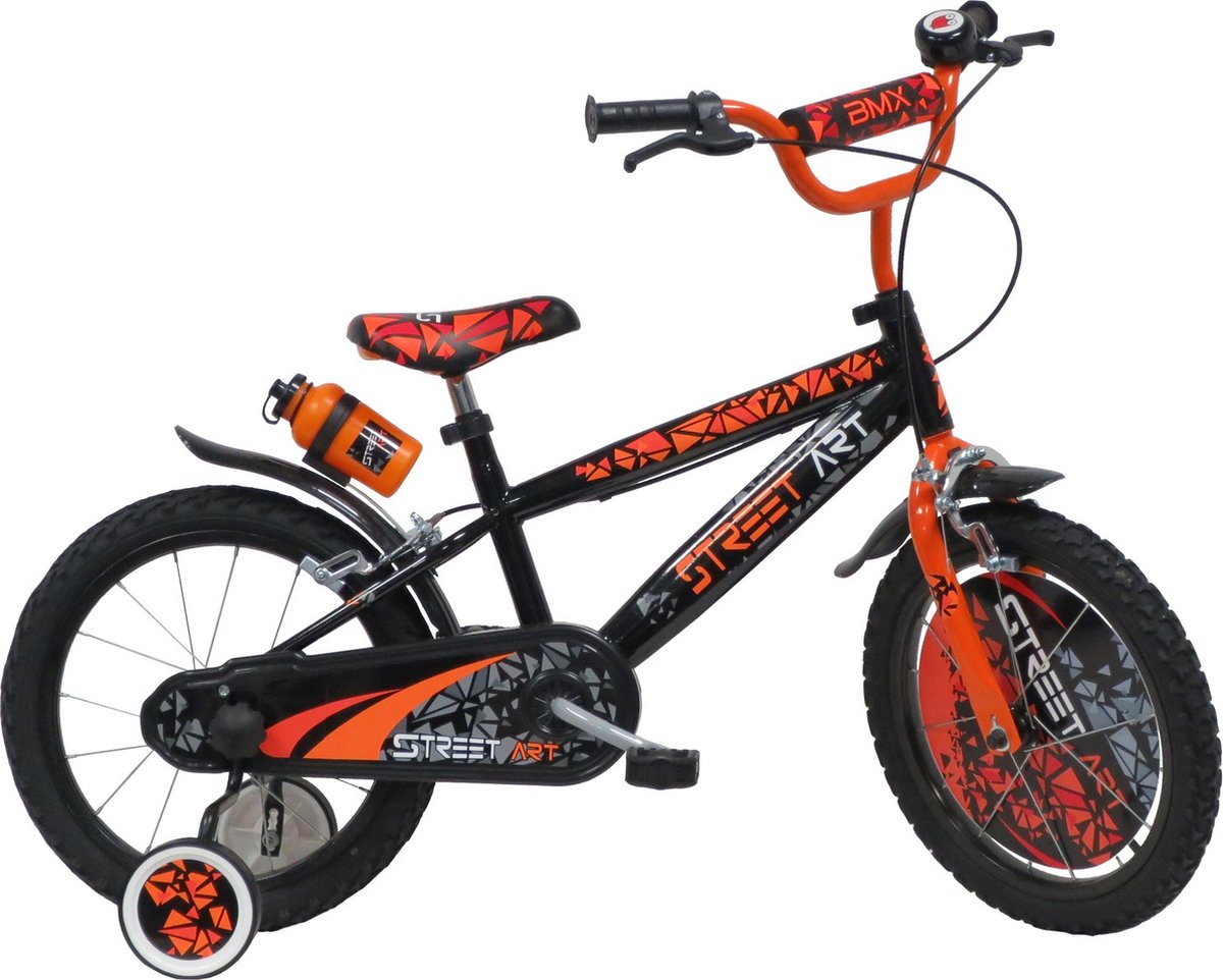 Street Art 16 inch kinderfiets zwart oranje Kinderfiets kopen online