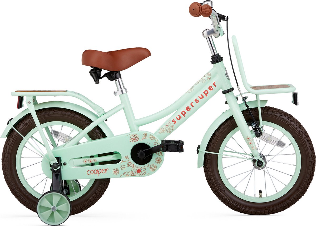 Supersuper Cooper Bamboo - Kinderfiets - Meisjesfiets - 14 inch - Pistache Groen Kinderfiets kopen online