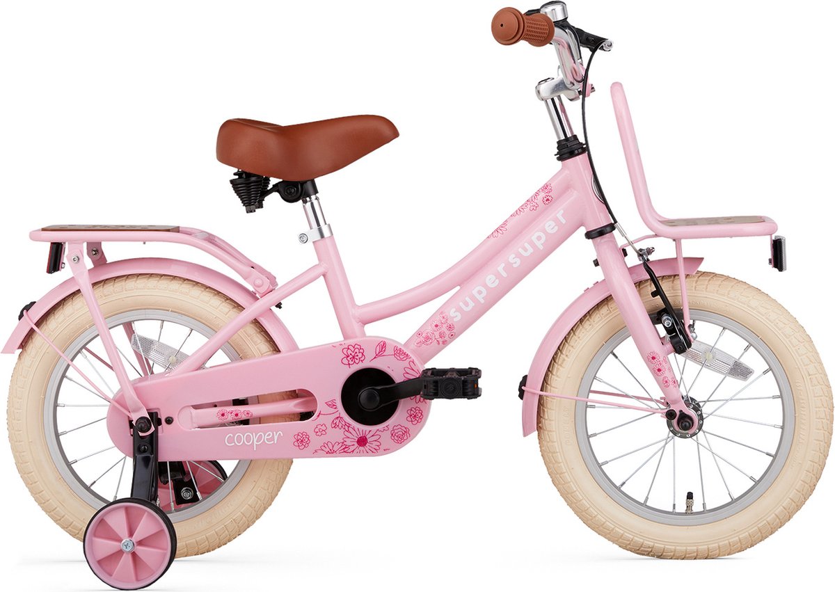 Supersuper Cooper Bamboo - Kinderfiets - Meisjesfiets - 14 inch - Roze Kinderfiets kopen online