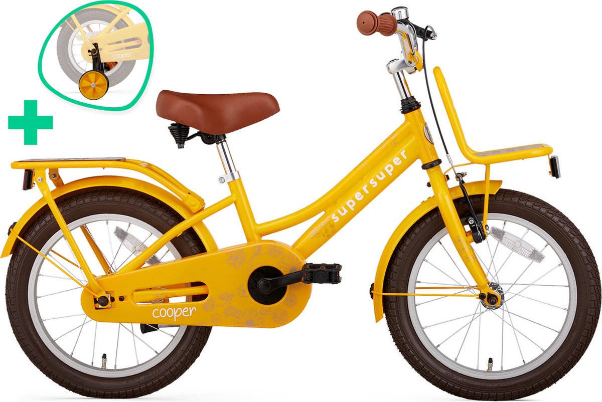supersuper cooper bamboo kinderfiets meisjesfiets 16 inch geel