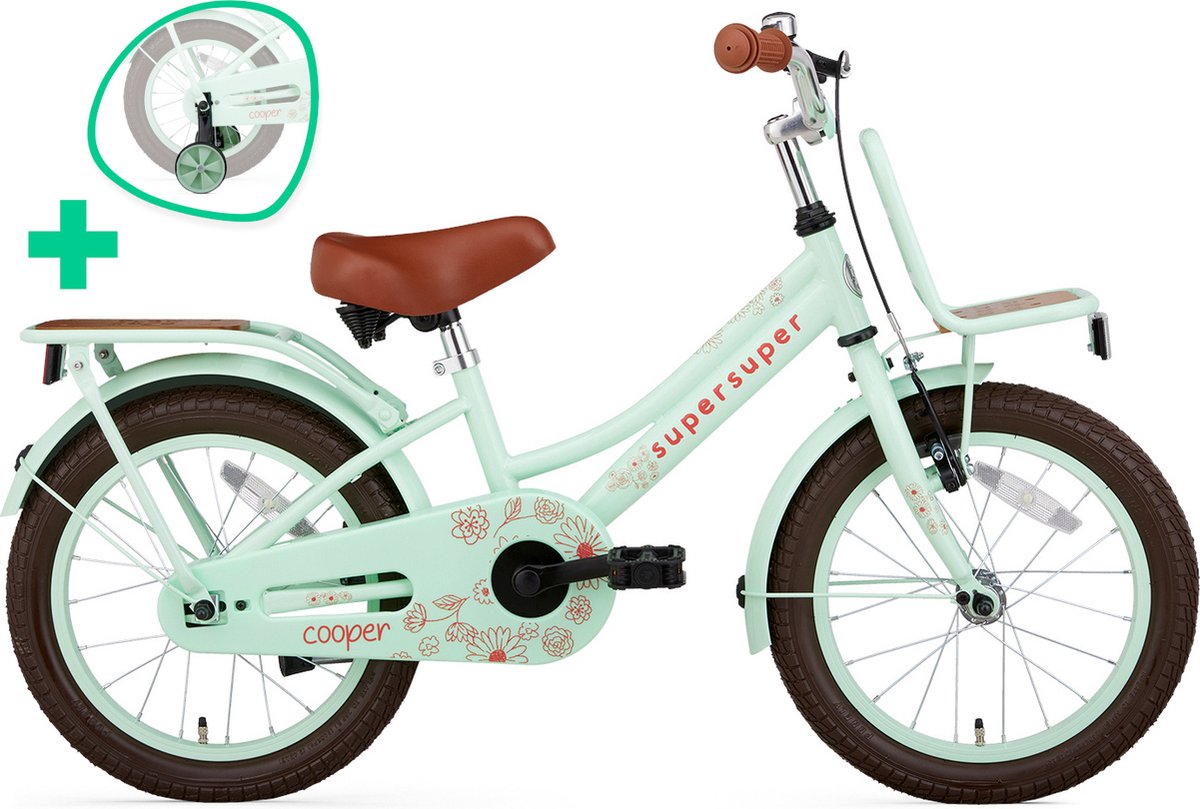 supersuper cooper bamboo kinderfiets meisjesfiets 16 inch pistache groen