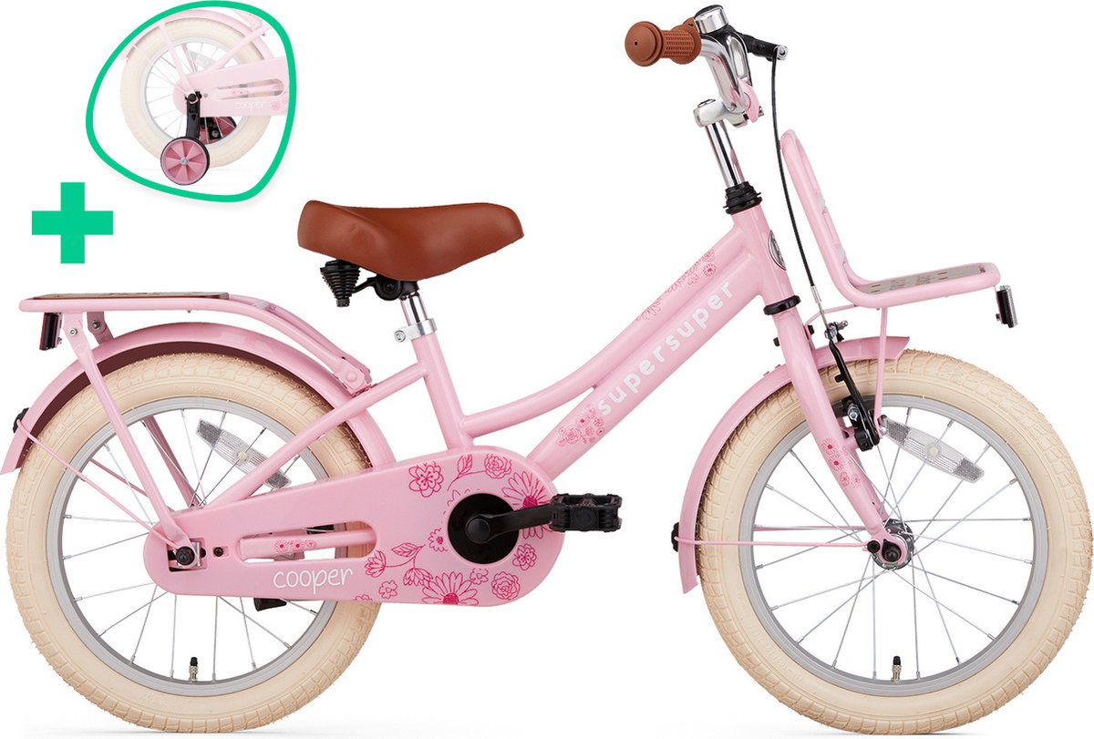 Supersuper Cooper Bamboo - Kinderfiets - Meisjesfiets - 16 inch - Roze Kinderfiets kopen online