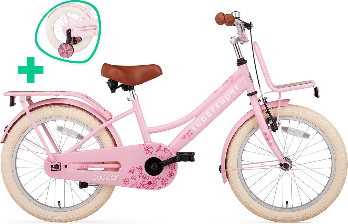 Supersuper Cooper Bamboo - Kinderfiets - Meisjesfiets - 18 inch - Roze Kinderfiets kopen online