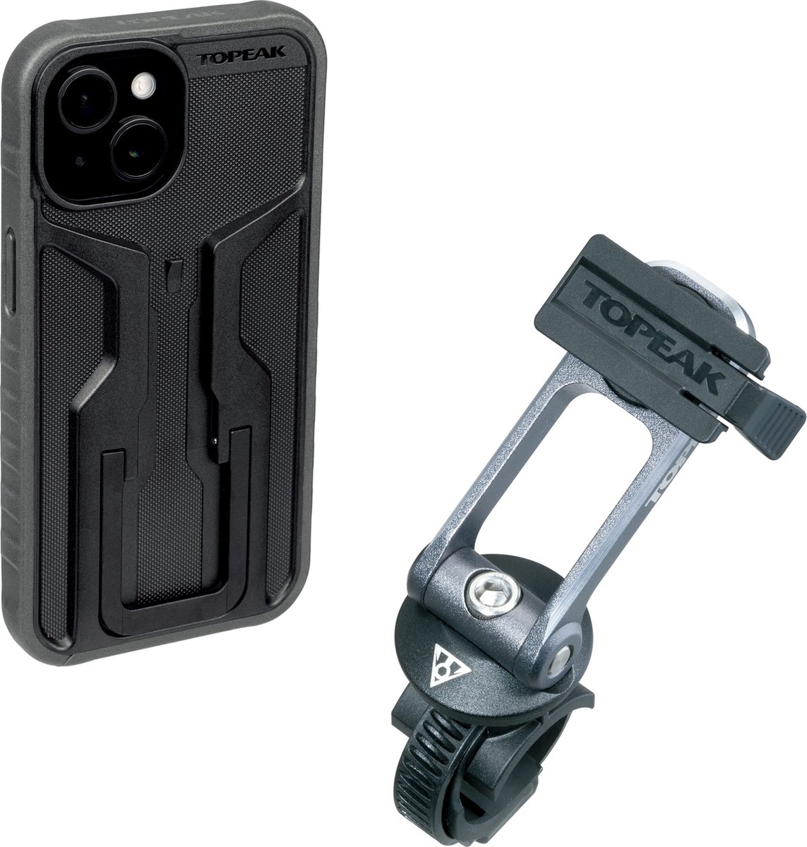 topeak ridecase case voor iphone 15 plus met ondersteuning transparant