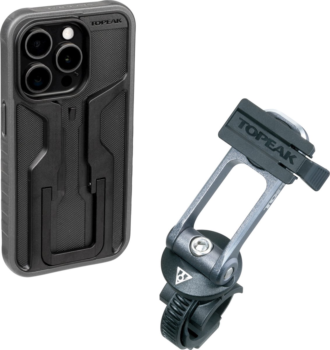 topeak ridecase hoesje voor iphone 15 pro met steun zwart