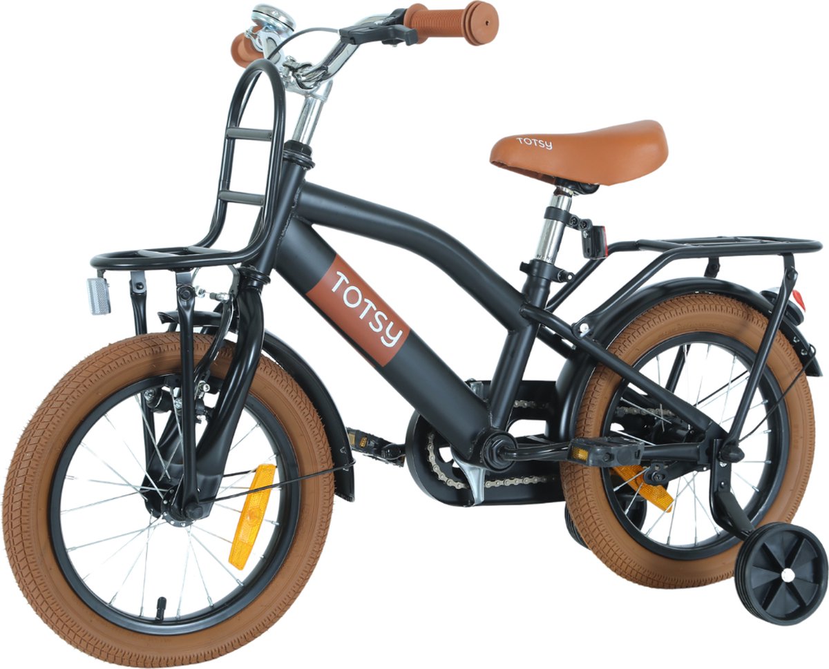 TOTSY Jongensfiets 14 inch – Kinderfiets – 3, 4 & 5 jaar – Zwart – 14 inch fiets – Inclusief Zijwieltjes Kinderfiets kopen online