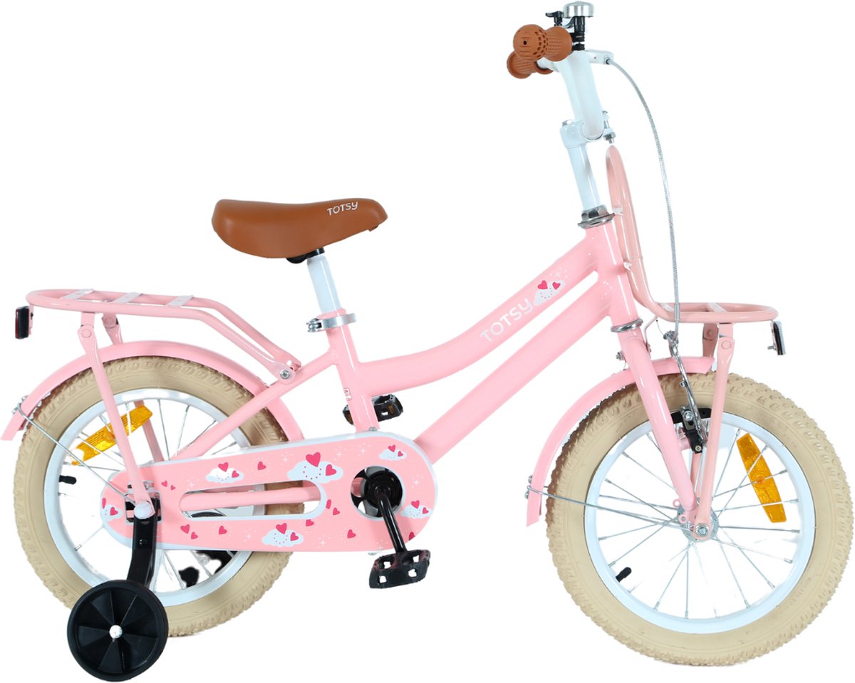 TOTSY Meisjesfiets 14 inch – 2 OPTIES - Kinderfiets – 3, 4 & 5 jaar – Roze – 14 inch Fiets – Inclusief Zijwieltjes Kinderfiets kopen online