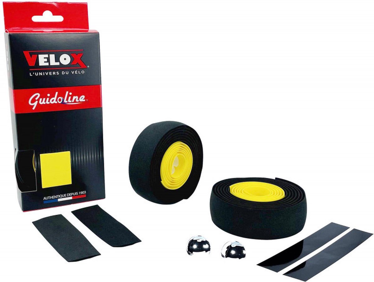 velox stuurtape maxi cork bicolor zwart geel 2st