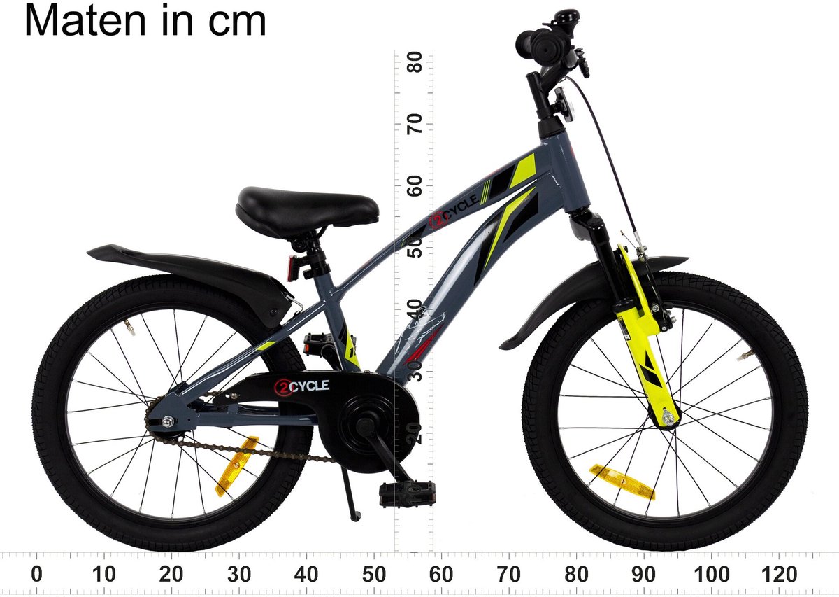 2Cycle Panter - 18 inch - Grijs-Geel - Kinderfiets - 5 tot 7 jaar Kinderfiets kopen online