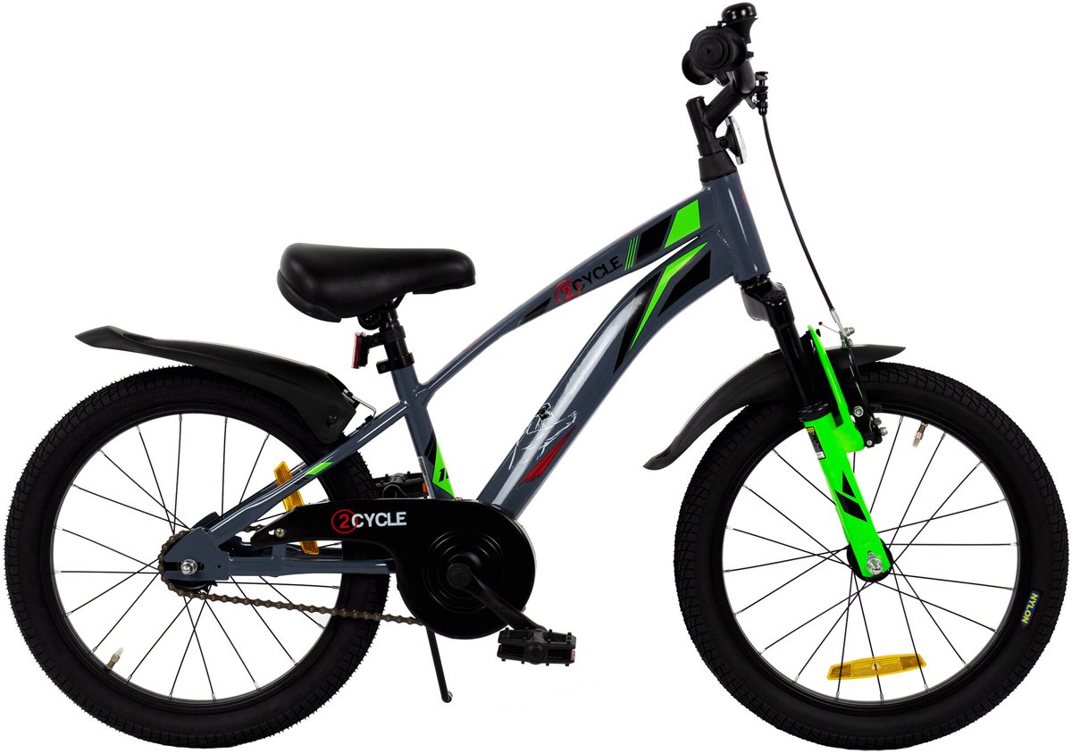 2Cycle Panter - 18 inch - Grijs-Groen - Kinderfiets - 5 tot 7 jaar Kinderfiets kopen online