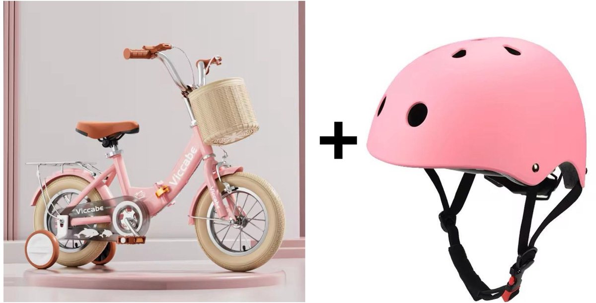 4-in-1-Kinderfiets Met Zijwieltjes ,Helm,Mandje,Kidsbicycle,Kinderfiets, 12 inch fiets, meisjesfiets, kinderfiets met zijwieltjes, roze fiets, eerste fiets,,retro kinderfiets,Viccabé fiets,12inch, Kinderfiets kopen online