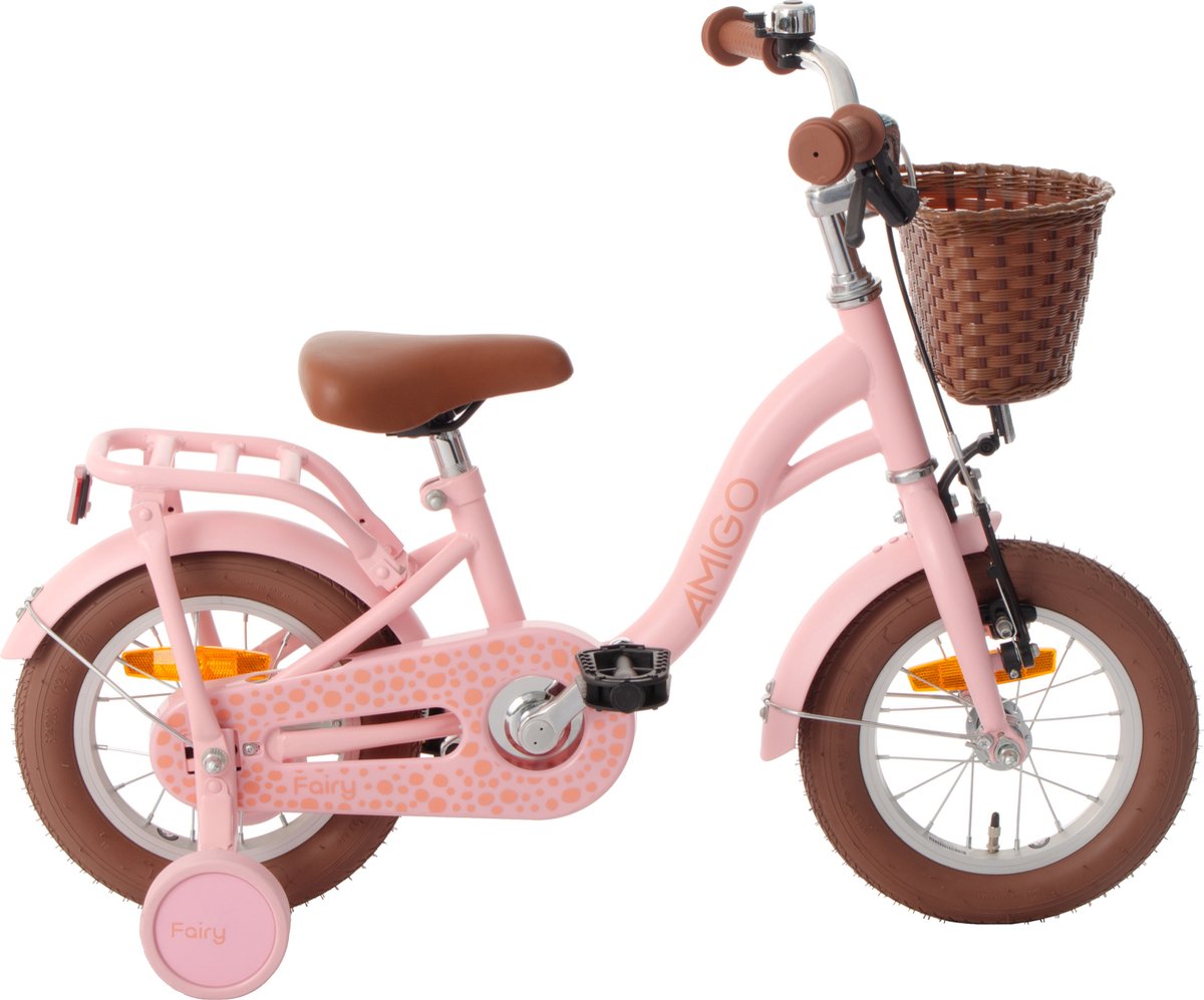 amigo fairy kinderfiets meisjesfiets 12 inch met terugtraprem met zijwieltjes zalmroze