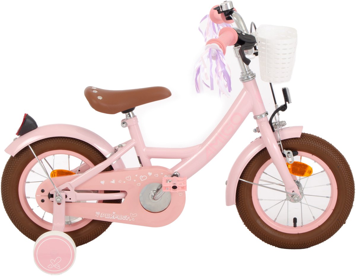 AMIGO Perfect Meisjesfiets - Kinderfiets voor Meisjes - 12 Inch 21 cm - Terugtraprem - Roze Kinderfiets kopen online