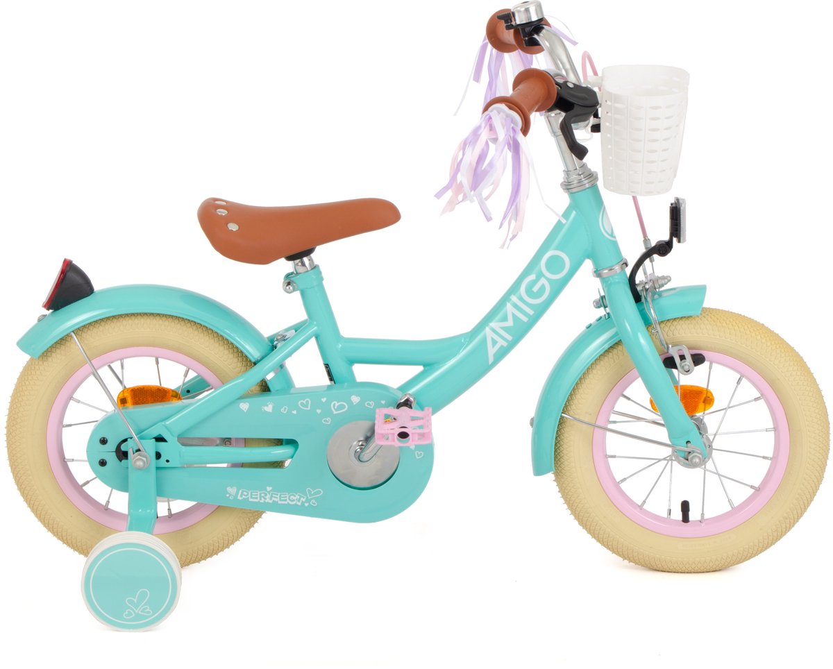 AMIGO Perfect Meisjesfiets - Kinderfiets voor Meisjes - 12 Inch 21 cm - Terugtraprem - Turquoise Kinderfiets kopen online