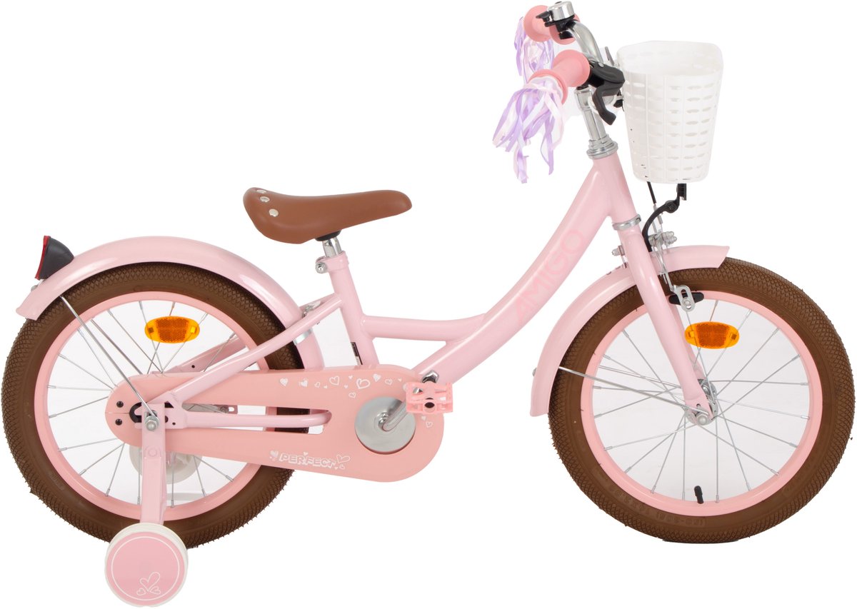 amigo perfect meisjesfiets kinderfiets voor meisjes 16 inch 23 5 cm terugtraprem roze