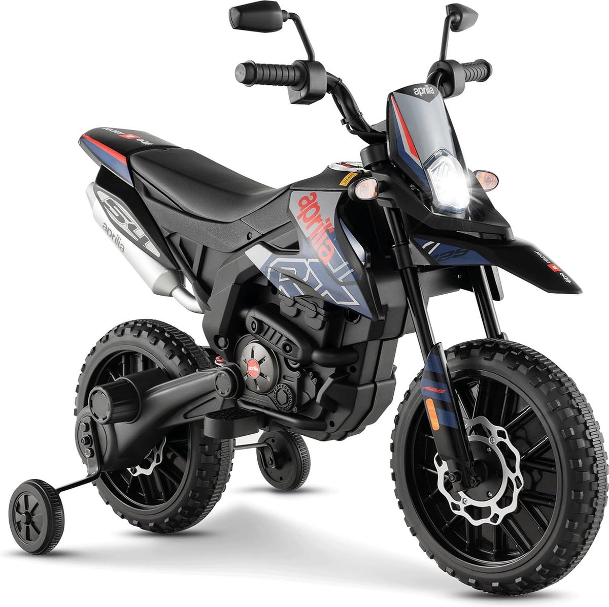 Aprilia Elektrische motorfiets, 12 V, 5,5 - 6 km/u, met steunwielen, muziek en koplampen, voor kinderen vanaf 3 jaar, tot 30 kg belastbaar (blauw) Kinderfiets kopen online
