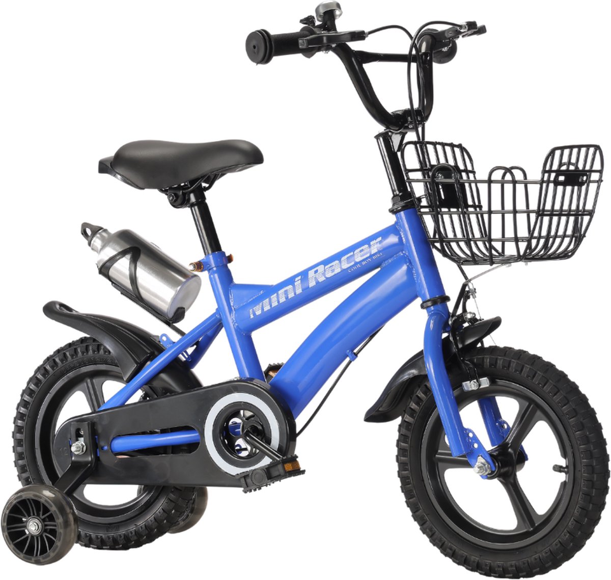 Buxibo Mini Racer - 12 Inch Kinderfiets met Zijwielen – Stoere Fiets voor Kinderen 2-4 Jaar – Verstelbaar Zadel en Stuur – Met Opbergbak en Mand - Perfect voor Leren Fietsen - Blauw Kinderfiets kopen online