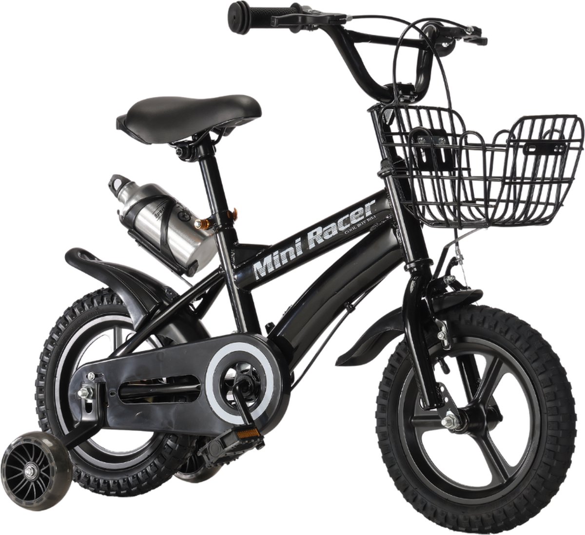 Buxibo Mini Racer - 12 Inch Kinderfiets met Zijwielen – Stoere Fiets voor Kinderen 2-4 Jaar – Verstelbaar Zadel en Stuur – Met Opbergbak en Mand - Perfect voor Leren Fietsen - Zwart Kinderfiets kopen online