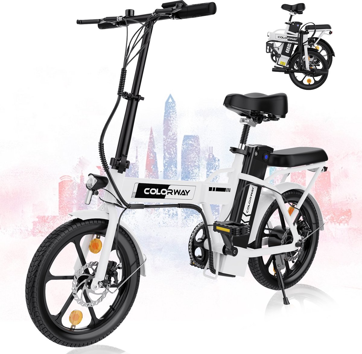 colorway elektrische fiets opvouwbaar e bike 16 inch 25km u wit