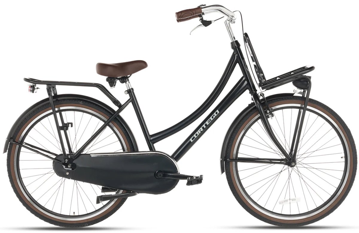 cortego cargo meisjesfiets 26 inch mat zwart kinderfiets 9 10 11 12 jaar 140 160 cm