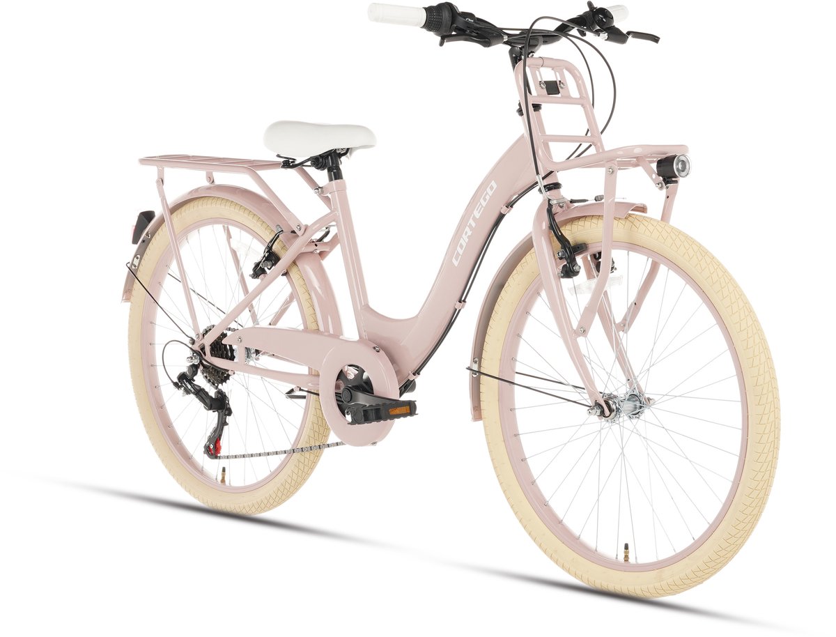cortego flora meisjesfiets 24 inch 6 versnellingen zalm kinderfiets transportfiets shimano 7 8 9 10 jaar 135 145 cm