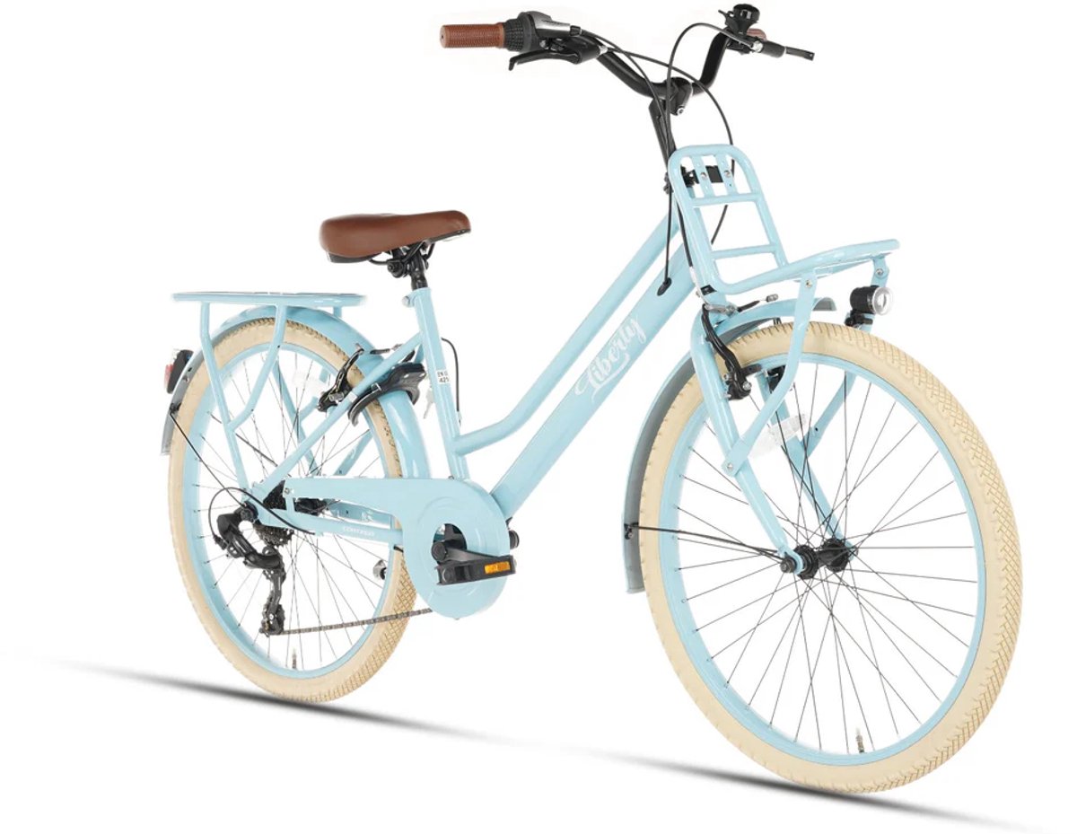 cortego liberty meisjesfiets 24 inch 7 versnellingen blauw kinderfiets transportfiets shimano 7 8 9 10 jaar 135 145 cm