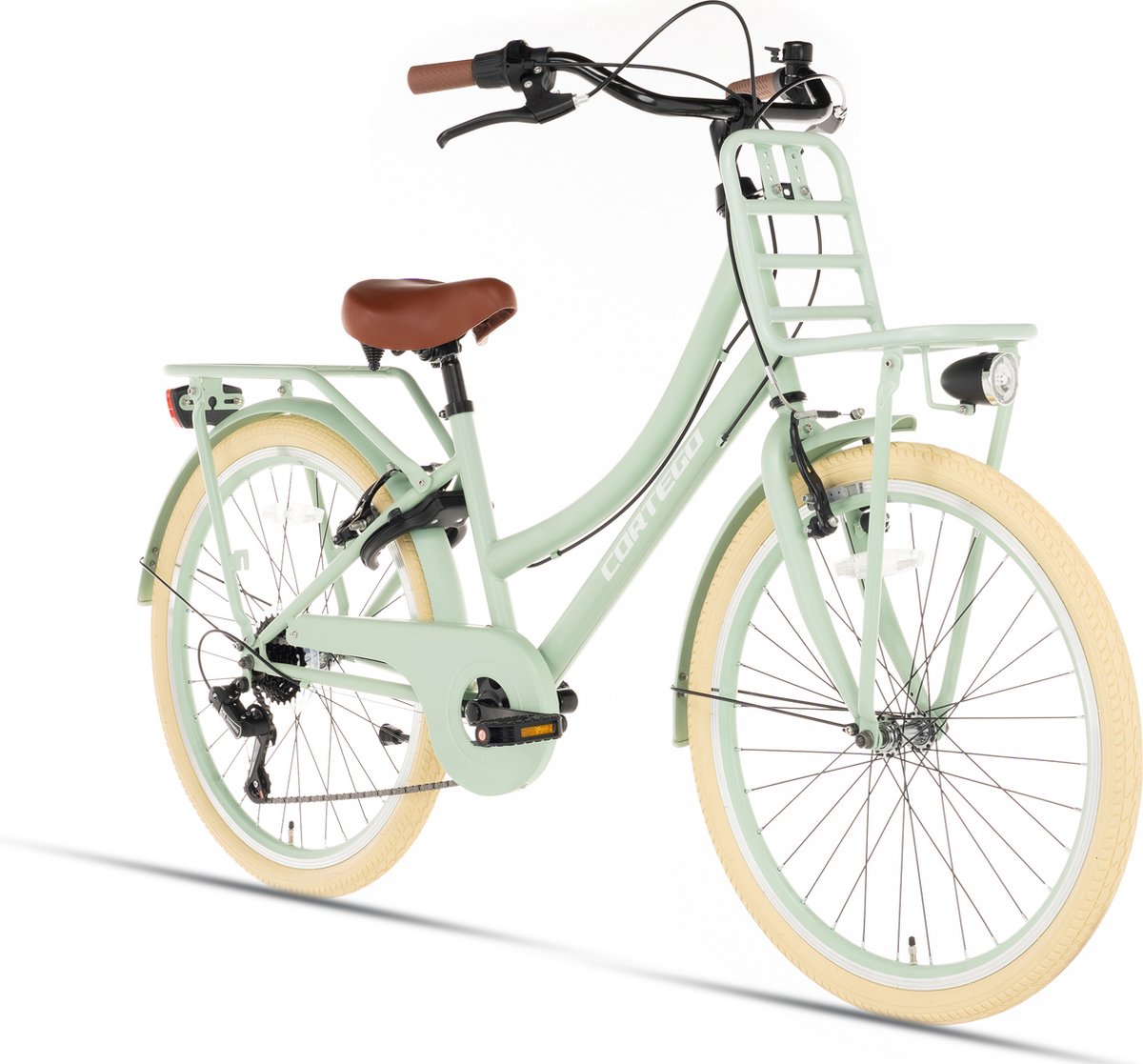cortego transporter meisjesfiets 24 inch 7 versnellingen groen kinderfiets transportfiets shimano 7 8 9 10 jaar 135 145 cm