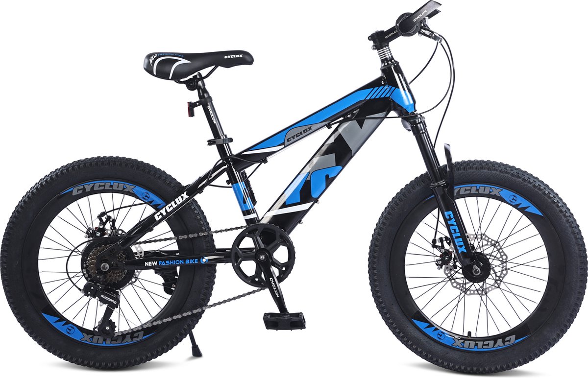 cyclux new fashion bike jongensfiets mtb 20 inch 7 speed shimano blauw