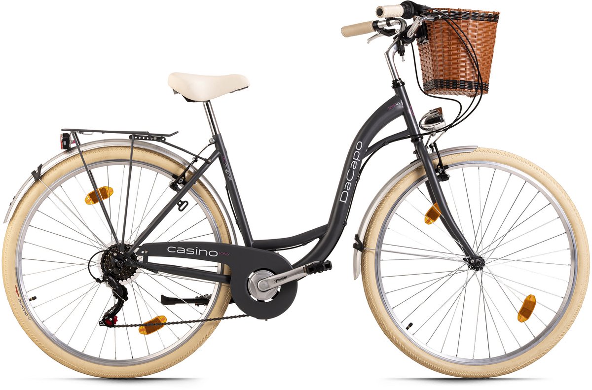 dacapo fiets dacapo damesfiets 28 casino 6 versnellingen rh 48 cm met mand antraciet 48 cm