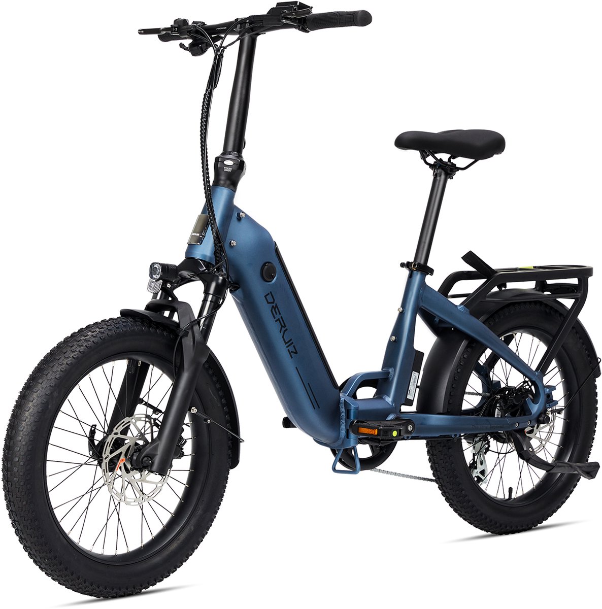 deruiz e bike peridot 20x3 zoll mit bluetooth klappbarer elektrofahrrad mit 250w hinterradmotor 500wh baterrie foldingbike mit 8 gang shimano schaltwerk kettenschaltung und gep cktr ger blauw