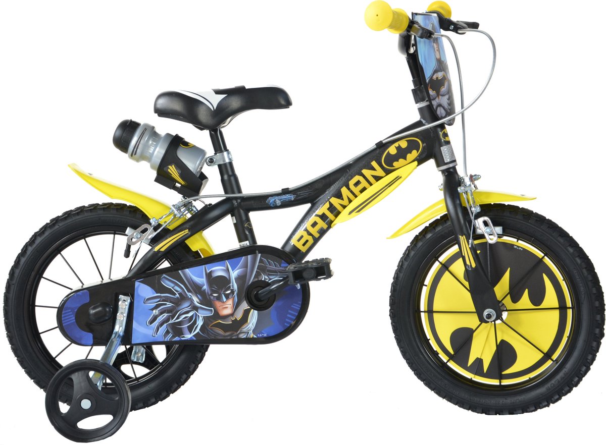 dino batman kinderfiets 16 inch van 4 6 jaar met zijwieltjes jongensfiets zwart