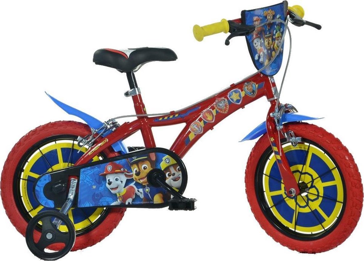 Dino Paw Patrol - Kinderfiets 14 Inch - van 3-5 Jaar - met Zijwieltjes - Jongensfiets Rood Kinderfiets kopen online