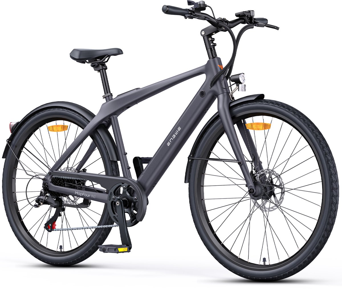 engwe n1 air elektrische fiets actieradius 100km verwijderbare batterij 36v10ah motor 250w frame van koolstofvezel shimano 7 versnellingen wieldiameter 700c 38c grijs