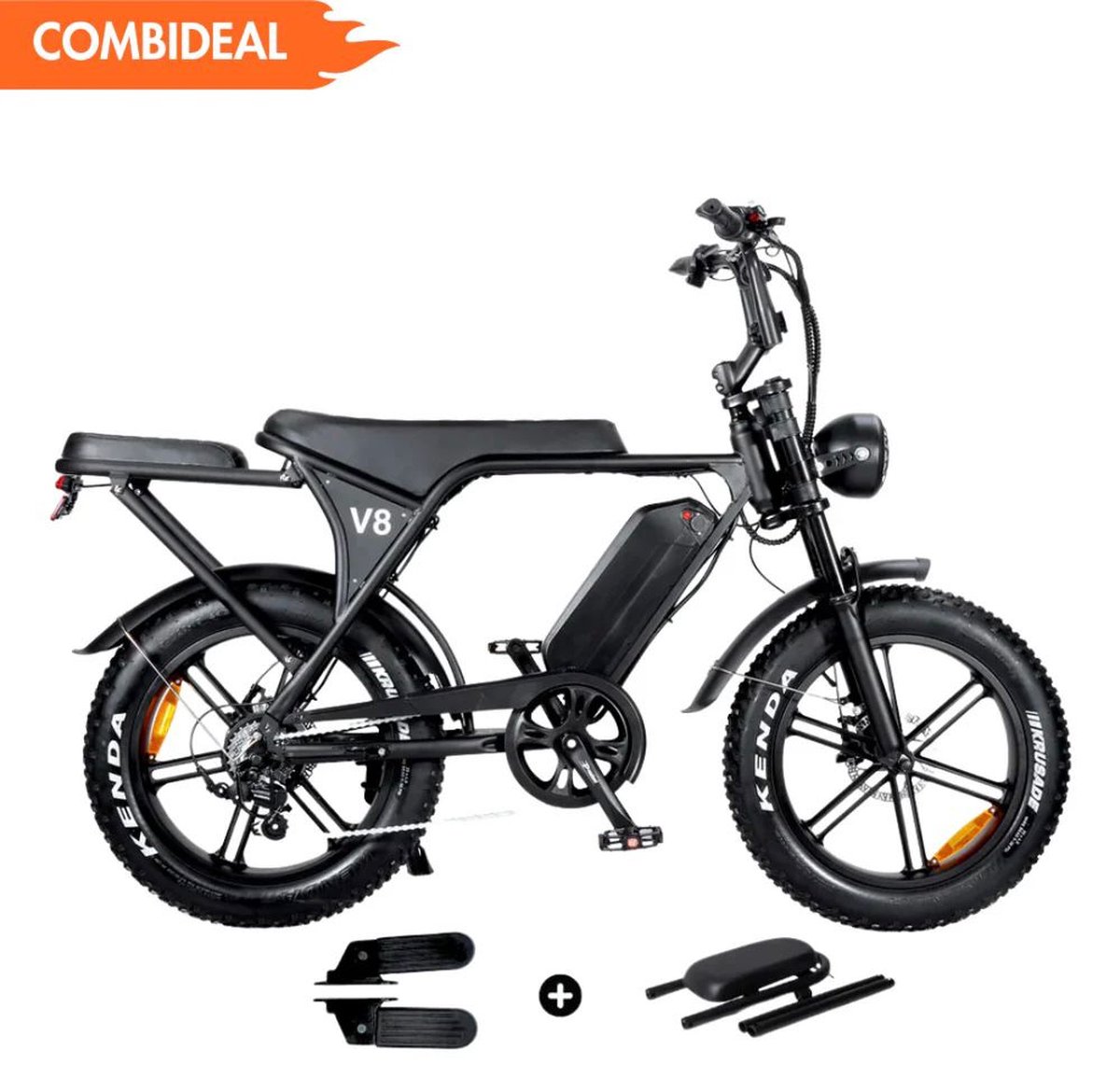 fatbike combideal chamwheels v8 zwart achterzitje voetsteuntjes
