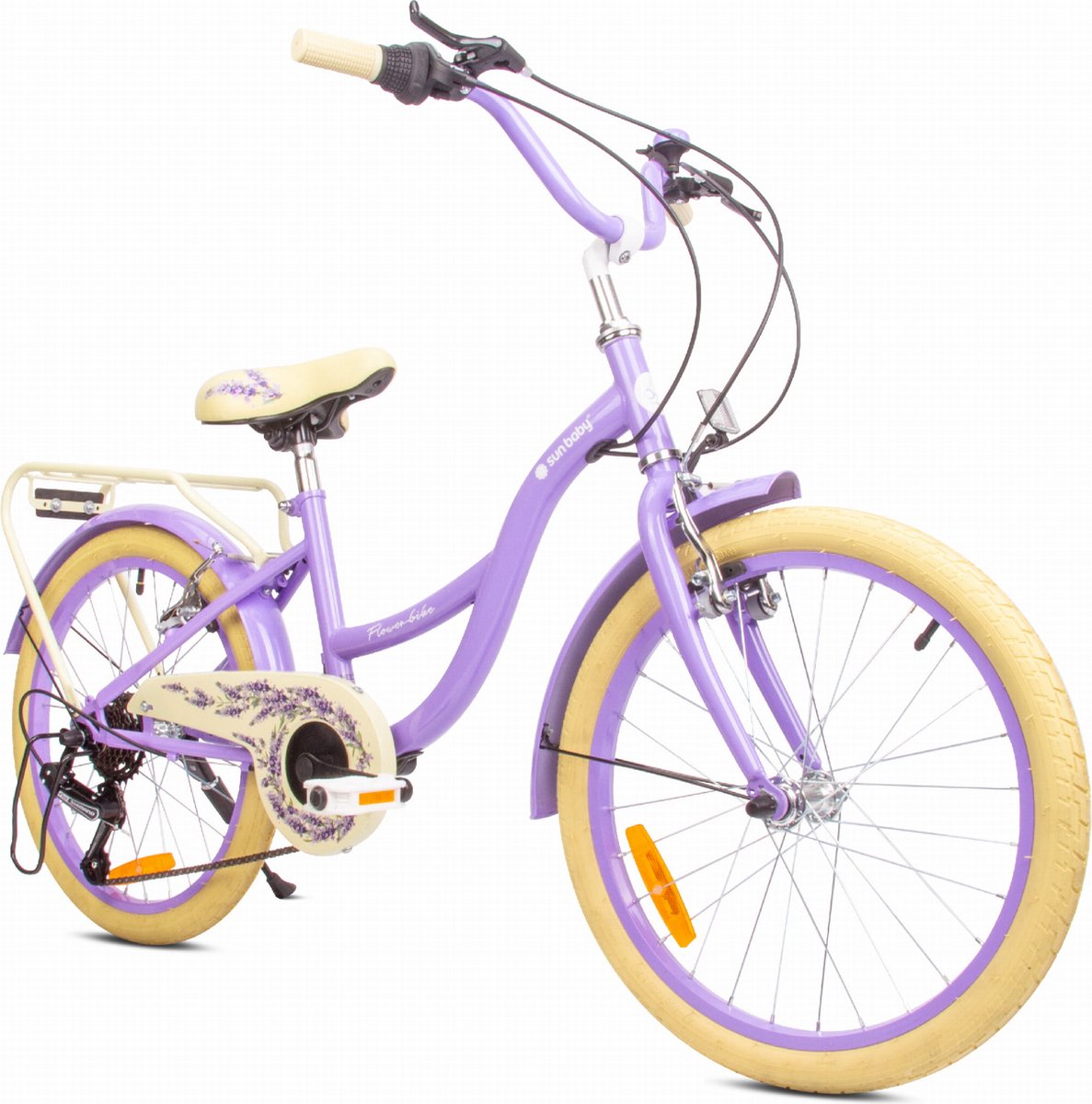 flower bike fiets voor een meisje van 6 tot 10 jaar 20 inch lavendel 6 versnellingen shimano kinderfiets in hoogte verstelbaar