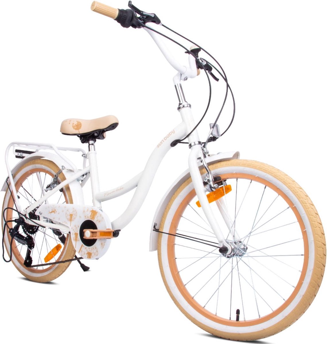 Flower Bike Fiets voor een meisje van 6 tot 10 jaar, 20 inch Wit Beige, 6 versnellingen Shimano, kinderfiets in hoogte verstelbaar Kinderfiets kopen online