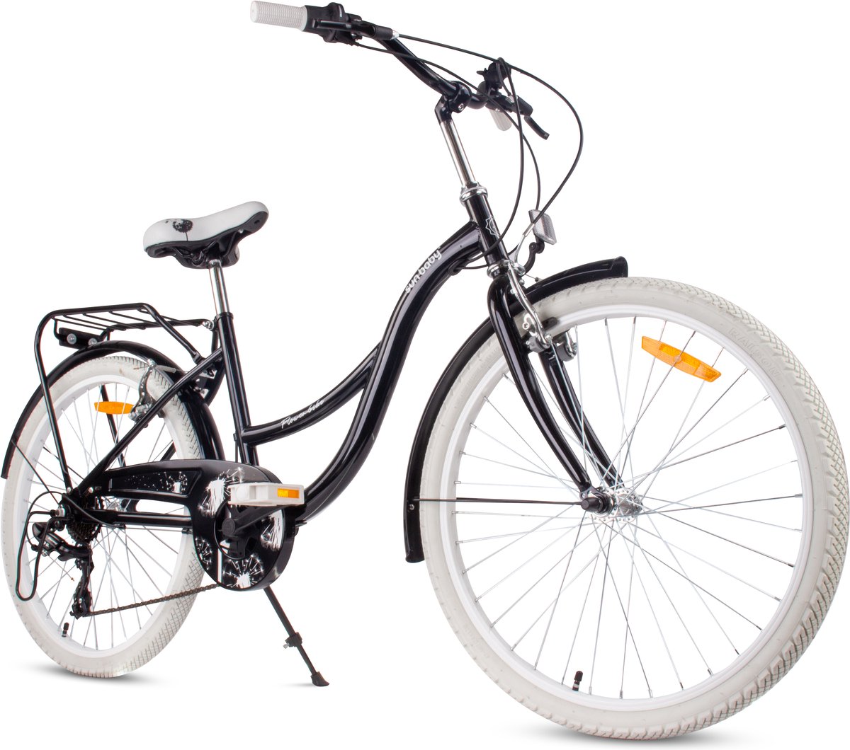 Flower Bike Kinderfiets 24 inch meisjes van 8 tot 12 jaar, Zwart, Fiets voor een meisje met 7 versnellingen, bagagedrager, metalen spatborden, V-brake, kettingkast Kinderfiets kopen online