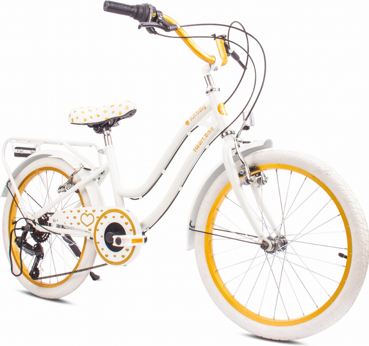 Heart Bike Fiets voor een meisje van 6 tot 10 jaar, 20 inch Wit goud, 6 versnellingen Shimano, kinderfiets in hoogte verstelbaar Kinderfiets kopen online