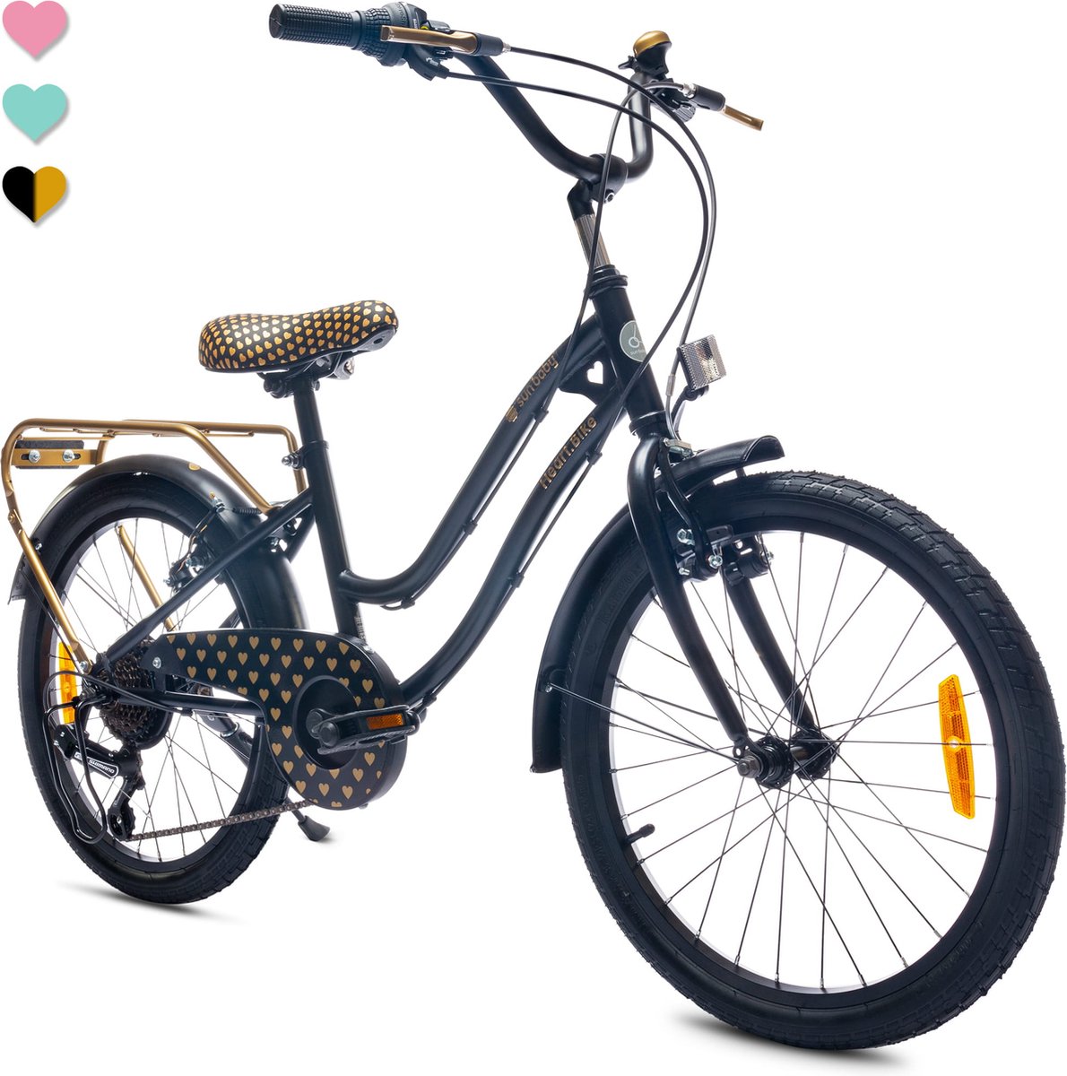 Heart Bike Fiets voor een meisje van 6 tot 10 jaar, 20 inch Zwart, 6 versnellingen Shimano, kinderfiets in hoogte verstelbaar Kinderfiets kopen online