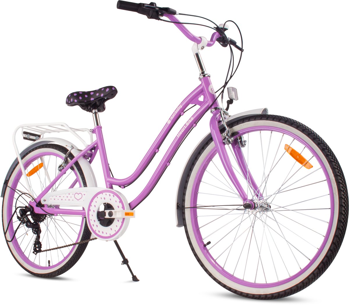 Heart Bike Kinderfiets 24 inch meisjes van 8 tot 12 jaar, Paars, Fiets voor een meisje met 7 versnellingen, bagagedrager, metalen spatborden, V-brake, kettingkast Kinderfiets kopen online